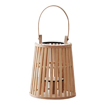 好物良品 B系列 巴厘島南洋風手工竹藝編織落地式裝飾籃/吊掛燈 附LED蠟燭  1個  淺褐色  小(18 x 18 x 33cm)