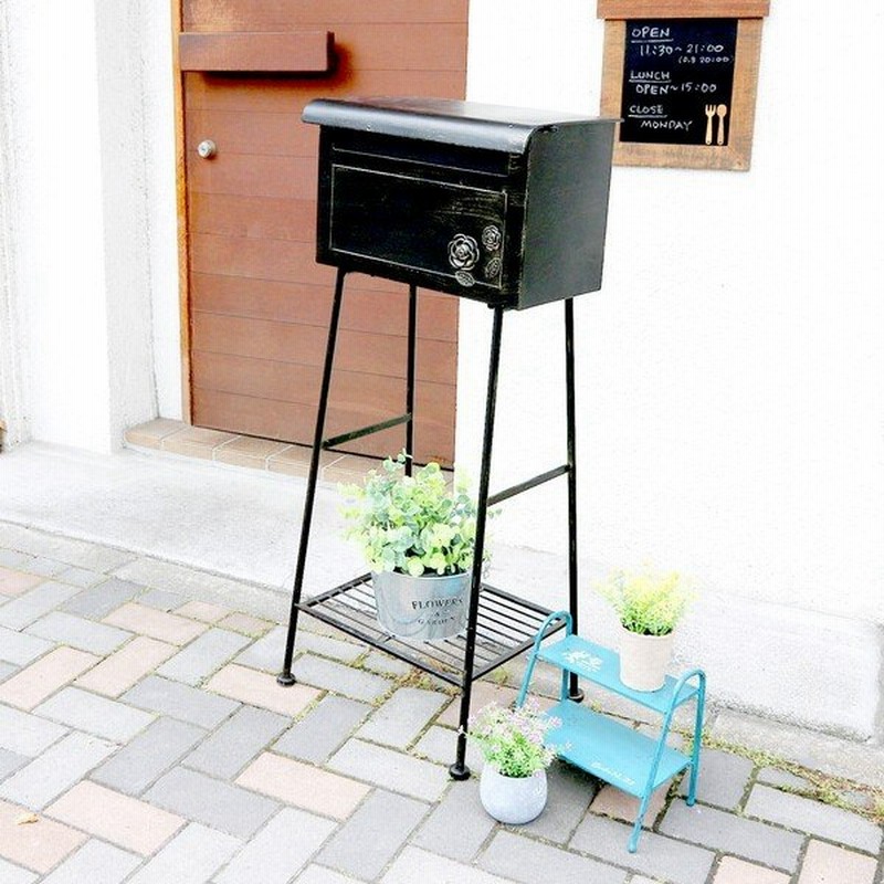 郵便ポスト ポスト 郵便受け 玄関 設置 屋外用 おしゃれ 置き型 スタンド スタンド型 自立 縦型 北欧 アンティーク 北欧 アメリカン 黒 幅43 奥行35 高さ99 通販 Lineポイント最大get Lineショッピング