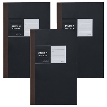 Double A B5膠裝筆記本 布膠系列 橫線內頁，厚螺紋卡紙封面，縫線裝訂，Double A紙張  黑色  3本