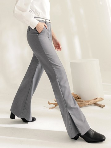 長纖腿．褲管造型釦喇叭西裝褲(一般/加長)