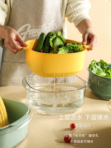 洗菜籃洗水果盤火鍋拼盤淘洗菜盆瀝水籃廚房雙層果盤家用客廳茶幾