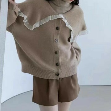 【巴黎精品】針織衫長袖毛衣-法式公主蕾絲翻領毛衣女上衣2色a1cv14