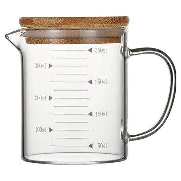 小麥購物 木杯蓋高耐熱玻璃量杯 手柄款 L954  350ml  透明色  1個