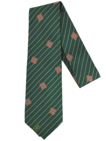 CHANEL Pre-Owned - 1990-2000s patterned-jacquard silk tie - women - Silk - One Size - Green