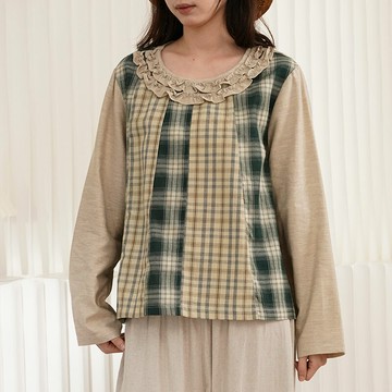 格紋木耳花邊上衣416003
