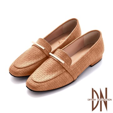 DN樂福鞋_MIT金屬飾條素色編織壓紋平底鞋-棕