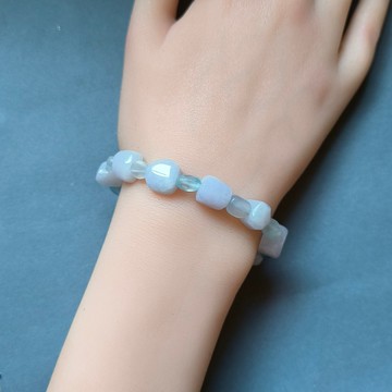 生日禮物 情人禮物 天然緬甸紫羅蘭翡翠 不規則珠 海藍寶串珠手鍊