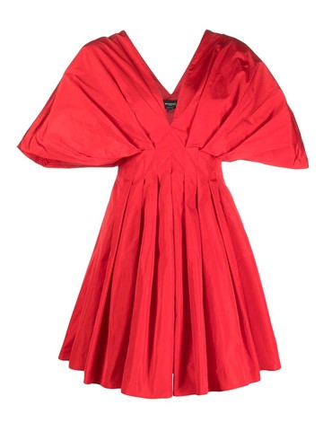 Rochas - puff-sleeve V-neck minidress - women - Polyester - 42 - Red