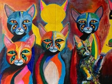 室內畫 Moon cats Art 貓原畫