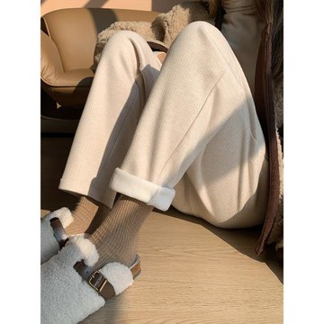 針織羊絨加絨加厚運動褲女小個子秋冬寬松顯瘦哈倫休閑奶奶褲九分