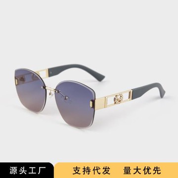 跨境時尚無邊框太陽鏡女士歐美潮流眼鏡防紫外線大框墨鏡廠家批發