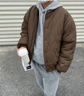 FINDSENSE X 男女學院風立領小短款葫蘆絎棉純色棉衣外套服外套休閒棉服寬鬆外套