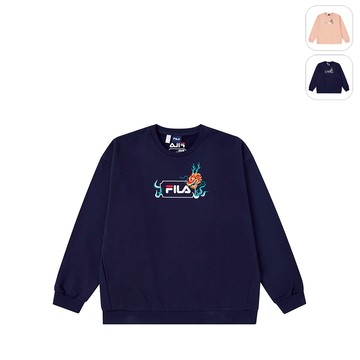 【FILA】中性 刺繡長袖大學T恤-丈青 1TEY-1801-NV
