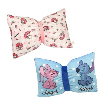 【Sanrio 三麗鷗】雙行蝴蝶結靠枕 （買一送一）-美樂蒂＋史迪奇 （42x27cm） _廠商直送