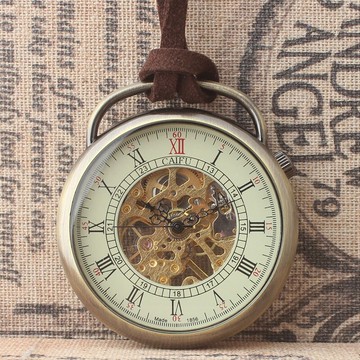 新款鏤空懷舊時尚復古機械懷表無蓋男女士學生青銅色做舊懷表批價1入