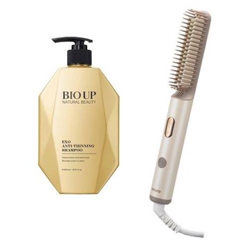【全效呵護】BIO UP 自然美 蘊活泌境強健洗髮精500ml *4瓶+KINYO 超植系瞬熱玩美造型直髮梳