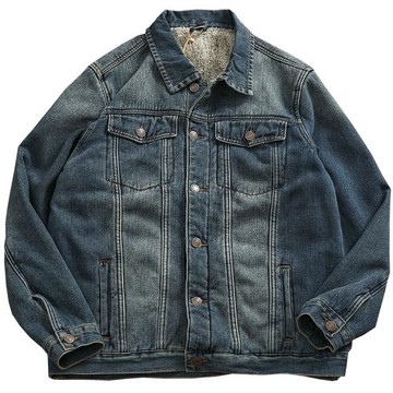 秋冬新款加絨加厚植絨內里保暖牛仔外套男經典款美式復古工裝夾克
