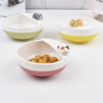 日式陶瓷hapins貓咪三花貓橘貓咪陶瓷湯勺架飯勺碗架兒童輔食小碗