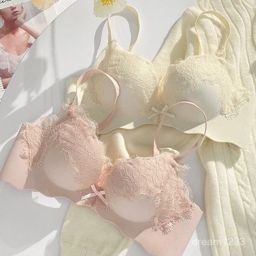 綺夢織語🍁 【6.4萬人收藏】蕾絲無痕內衣女小胸聚攏無鋼圈少女文胸罩套裝收副乳調整型防下垂蕾絲內衣 內衣