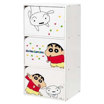 收納王妃 蠟筆小新珪藻三層木門櫃 42.5 x 29.5 x 90cm  白色  1個