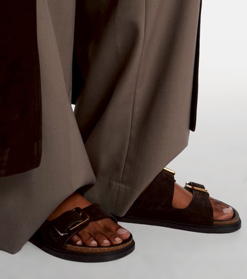 The Row Buckle suede slides