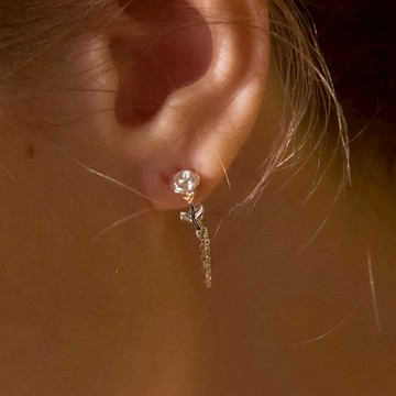 【BONNY&READ飾品】[純銀] 薔薇鎖鏈耳環 | S925低敏銀針 花卉 玫瑰 接連式耳扣設計