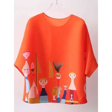 新款夏季風大碼韓版顯瘦T恤女2025短袖印花洋氣遮肉橘色上衣