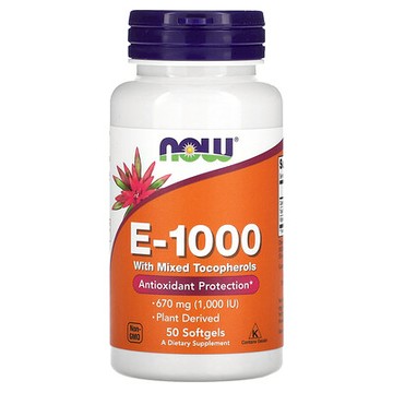 NOW Foods, E-1000，含混合生育酚，670 毫克（1,000 國際單位），50 粒軟凝膠