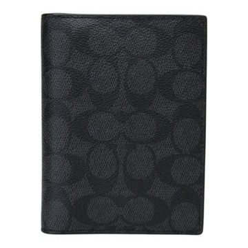 COACH 防刮PVC LOGO 對開護照夾(黑灰)