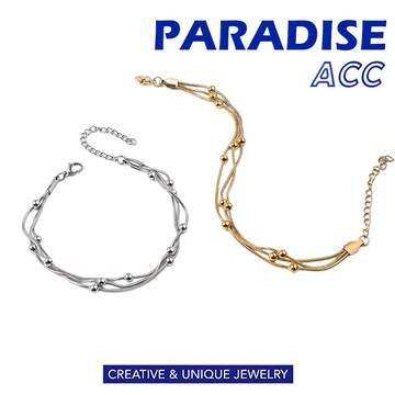 PARADISE 鈦鋼三層蛇骨小圓珠轉運珠手鏈 氣質百搭不掉色簡約高級感 INS 百搭 金 銀 首飾