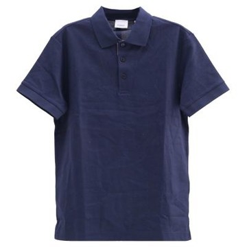 BURBERRY 簡約三鈕扣格紋開襟棉質短袖POLO衫(深藍)