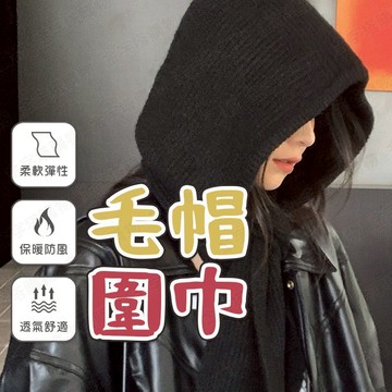 【🇹🇼升級6%羊毛混纺！現貨免運 快速出貨】毛帽圍巾 巴拉克拉法帽 帽子披肩 針織帽 圍巾帽 連帽圍脖 帽子圍脖