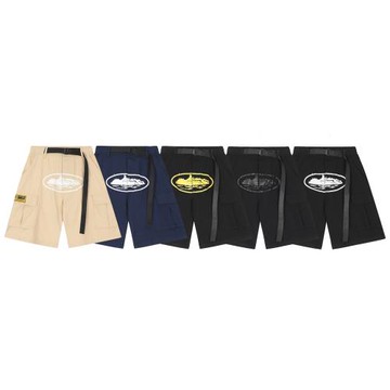 美式潮人街頭嘻哈高街寬松休閑印花多口袋工裝褲短褲男休閑褲純色