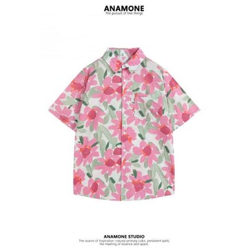 ANAMONE 他泰度假風花襯衫女夏季印花寬松短袖復古港味高級感襯衣