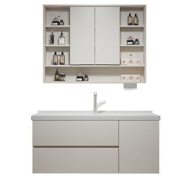 多層實木浴室柜陶瓷一體盆折疊風水鏡柜衛浴洗手臺洗手盆柜組合[DD150110]