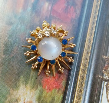 Vintage Jewelry   立體白月光 放射 別針  胸針