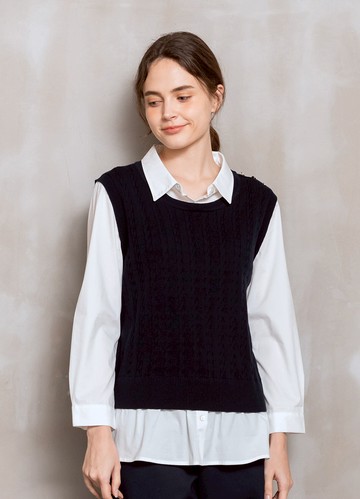 知感時刻拼接翻領針織襯衫