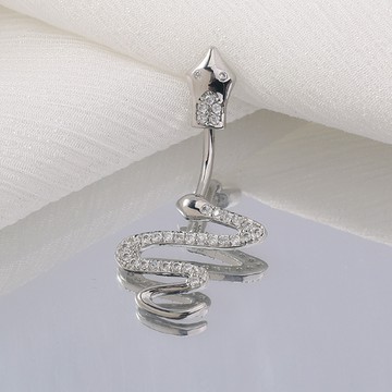 gelluna 女款醫療鋼眼鏡蛇鋯石肚臍穿環 BP-19  銀