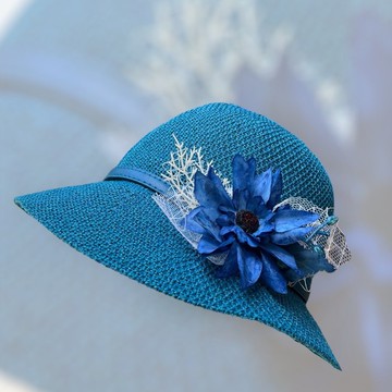 優雅皮帶裝飾帽 - 海洋藍