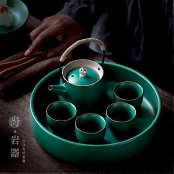 功夫茶具套裝簡約家用提梁壺一壺四杯陶瓷茶壺整套辦公室泡茶器