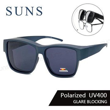 【SUNS】時尚大框偏光墨鏡/套鏡 霧灰藍框 包覆式太陽眼鏡 抗藍光+抗UV400/可套鏡/防眩光/遮陽