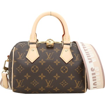Louis Vuitton LV路易威登 M46222 Speedy Bandouliere 20 字母編織背帶經典帆布波士頓包(米棕)