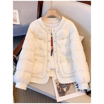 法式白色小香風羽絨服女2025冬季新款高級感超好看棒球服圓領外套