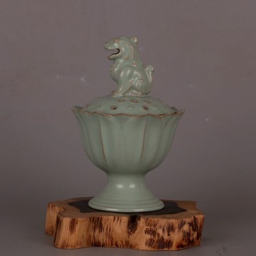 北宋汝窯青釉蓮花鏤空獅子熏爐香爐 仿宋代出土舊貨瓷器古玩古董