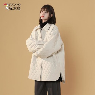 啄木鳥棱形格輕薄棉服女2025春秋冬款顯瘦高質感外套潮流大碼棉衣