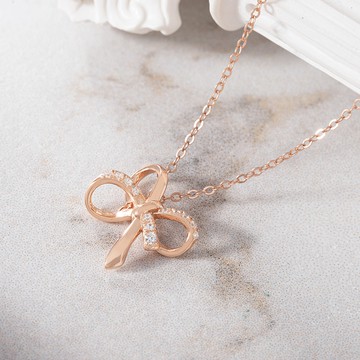 [925純銀]MARIGOLD蝴蝶結項鍊【KMD376】-玫瑰金/銀
