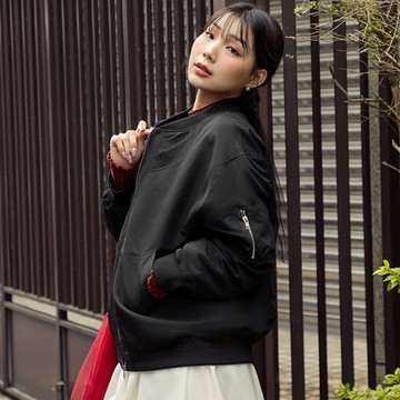 默契出鏡不對稱寬鬆飛行外套(unisex)