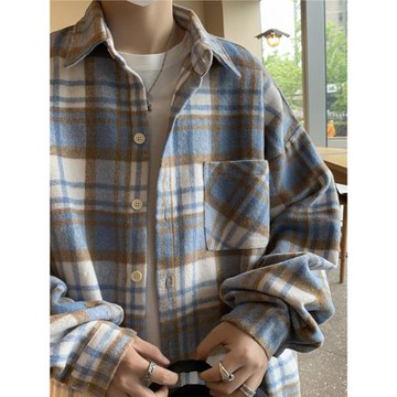 長袖襯衫男春秋季新款美式復古潮流痞帥百搭寬松休閑格子襯衣外套