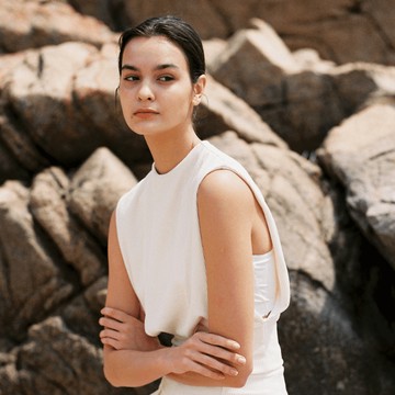 高領平肩連身泳衣 白 - M