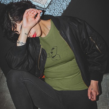 摩艾咖啡 Moai 中性短袖T恤 軍綠色 coffee石像禮物文青上衣寬鬆